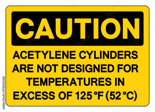 Caution Acetylene Cylinders Are Not Designed For Temperature In Excess Of 125F Symbol Sign ,Vector Illustration, Isolate On White Background Label.EPS10