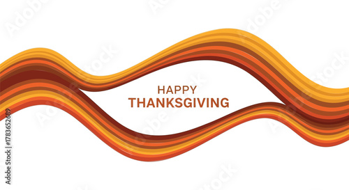 Happy thanksgiving greeting card with flowing abstract waves in warm autumn colors on a white background