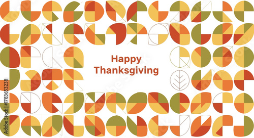 Happy thanksgiving greeting card with abstract geometric shapes and autumn colors in a modern design