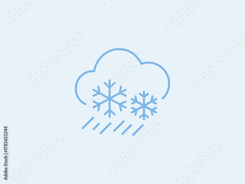 A minimalistic icon representing a cloud with snowflakes, signifying winter weather conditions, designed simply to convey the essence of cold and precipitation.
