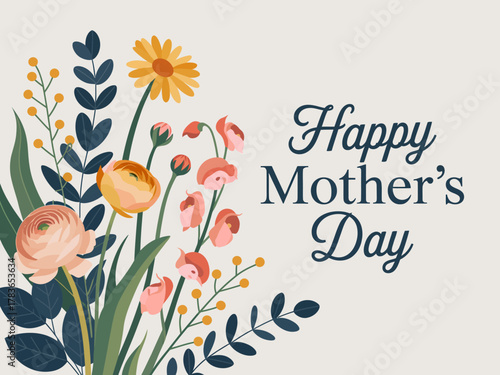 This image is a vibrant floral composition designed specifically for Mother's Day, showcasing beautiful flowers and elegant typography that evokes feelings of love and gratitude.