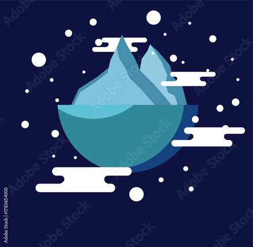 Iceberg ocean night flat cold water mountain sky cloud blue dark sea nature landscape