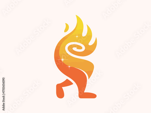 An eye-catching logo illustrating a figure walking, represented by a flame design. This conveys motion, energy, and vitality, ideal for fitness or motivational brands.