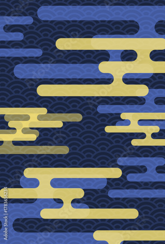 青海波模様に金雲を重ねた和風ベクター背景