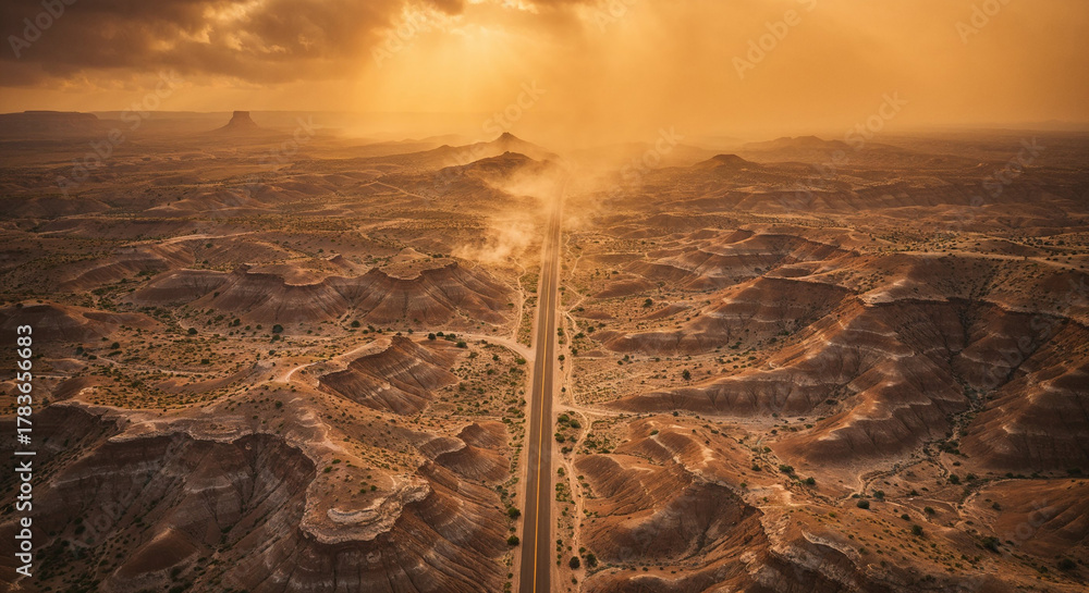 Fototapeta premium Drone Photography of Canyon Road Through American Southwest Red Rocks Landscape