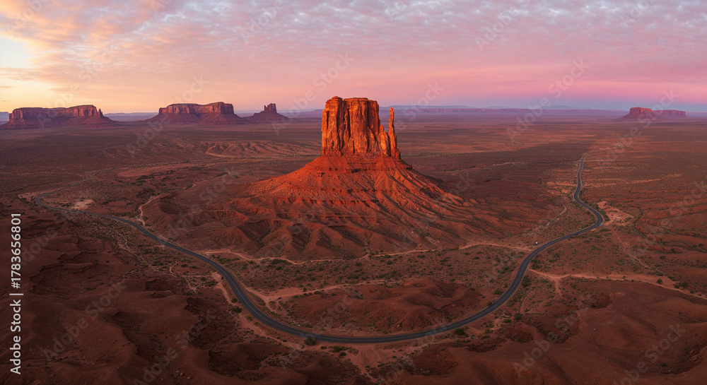 Naklejka premium Drone Photography of Canyon Road Through American Southwest Red Rocks Landscape