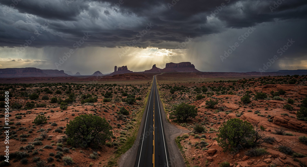 Obraz premium Drone Photography of Canyon Road Through American Southwest Red Rocks Landscape