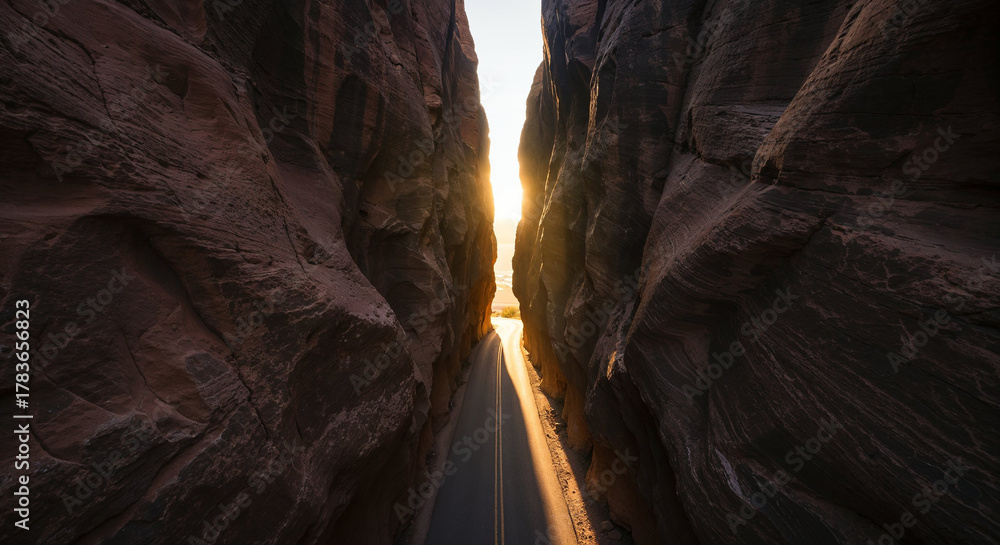 Naklejka premium Drone Photography of Canyon Road Through American Southwest Red Rocks Landscape