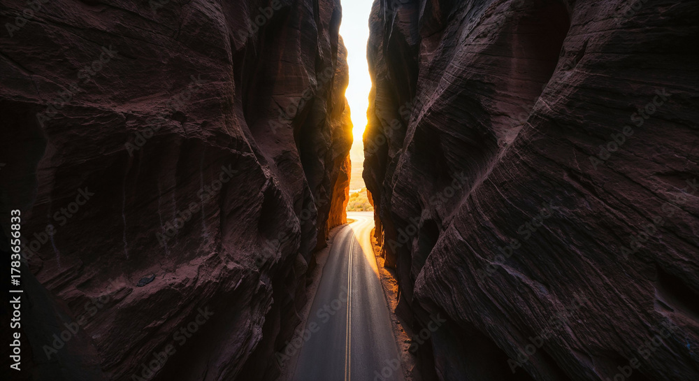 Naklejka premium Drone Photography of Canyon Road Through American Southwest Red Rocks Landscape