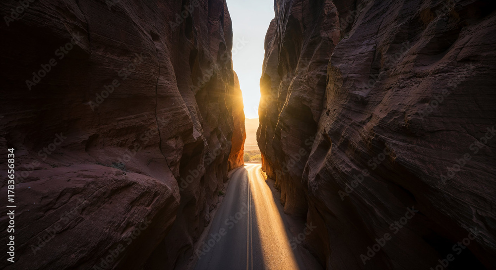 Naklejka premium Drone Photography of Canyon Road Through American Southwest Red Rocks Landscape
