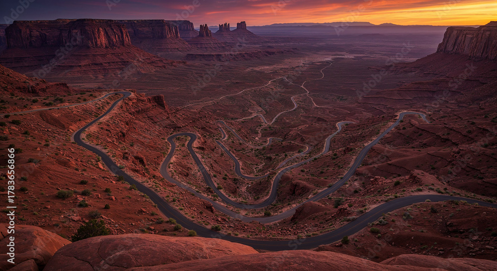 Obraz premium Drone Photography of Canyon Road Through American Southwest Red Rocks Landscape