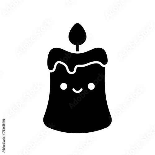 Cute Smiling Candle Icon or Glyph Character in Solid Black Style