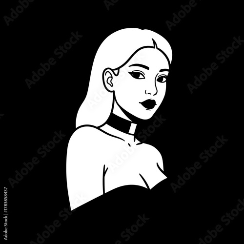 Minimalist Black and White Portrait of a Woman with a Choker