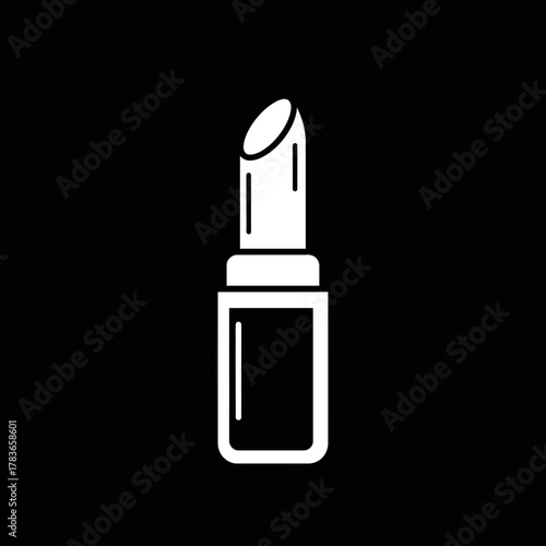 Minimalist Lipstick Icon in White Line Art on a Black Background