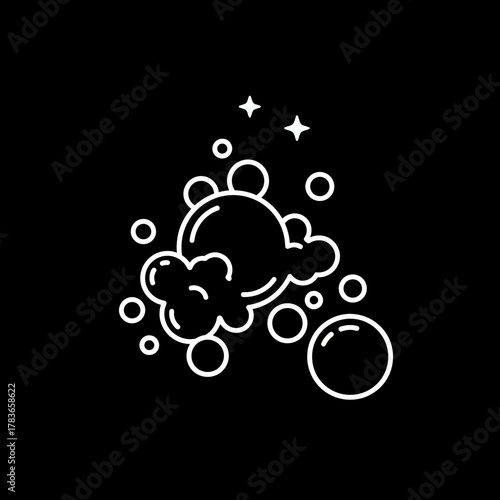 White Outline Soap Suds and Bubbles Icon Showing Cleanliness and Shine
