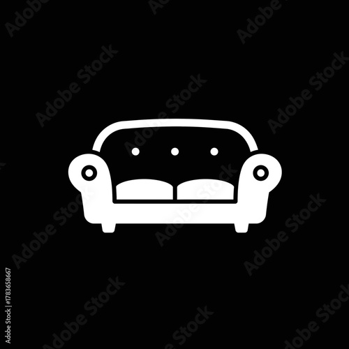 Sofa or Couch Classic Icon White on Black