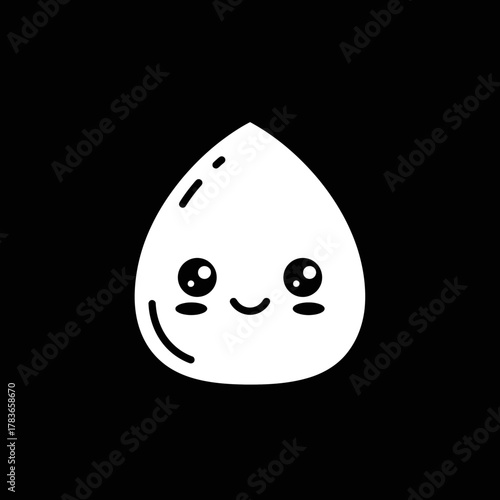 Cute Smiling White Water Drop Character Icon on a Black Background