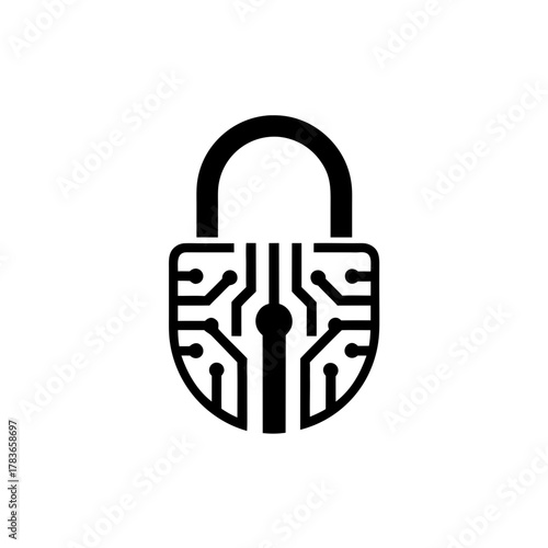 Logo with a circuit board key inside a padlock