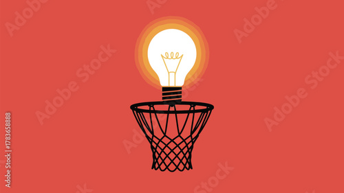 Score big with brilliant ideas a lightbulb over a basketball hoop creates a visual metaphor for winning innovation and strategy in business and sports