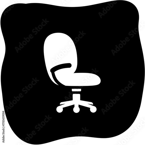 Simple Black and White Icon of an Ergonomic Office Swivel Chair