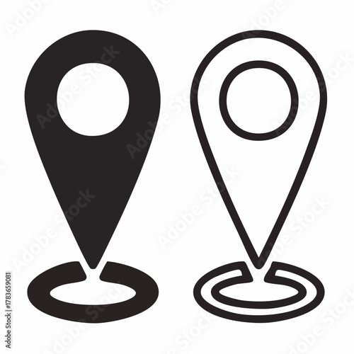 Location Pin Icons Black and White GPS Markers, Navigation Symbols