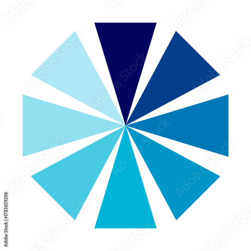 Ocean blue color palette, radial layout, featuring soft beige to rich brown tones, minimalist design, balanced composition,Radial color spectrum, earth-tone gradient, symmetrical triangular segmen