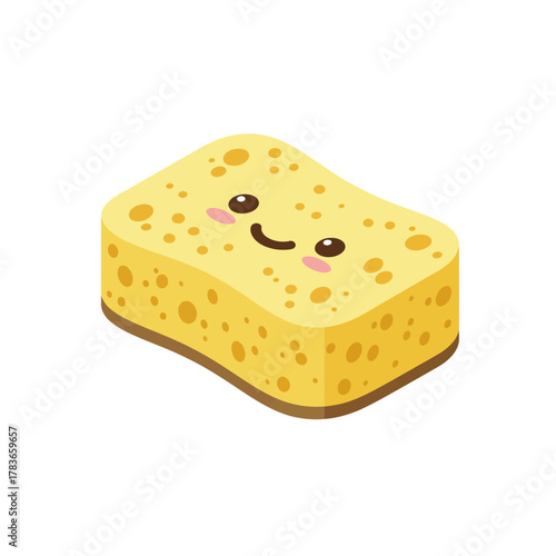 Cute Smiling Yellow Cleaning Sponge Cartoon Vector Illustration