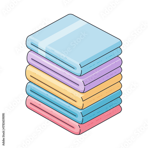 Colorful Stack of Folded Towels Isometric Vector Icon Illustration