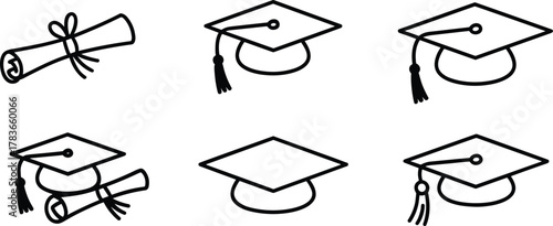 Graduation cap, diploma scroll, academic success, education achievement, university ceremony, student milestone, scholarly celebration, academic icons, learning, future opportunities