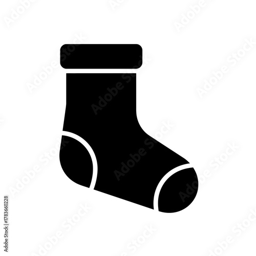 Simple Black Sock Icon Glyph Silhouette Isolated on White Background