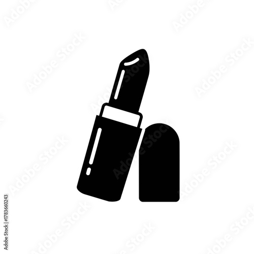 Black Glyph Icon of Open Lipstick and Cap