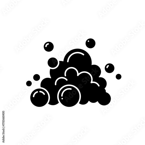 Black silhouette icon of soap foam or suds and bubbles, representing washing, cleaning, or hygiene.