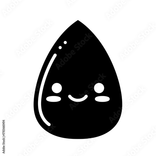 Cute smiling black teardrop or water drop icon glyph