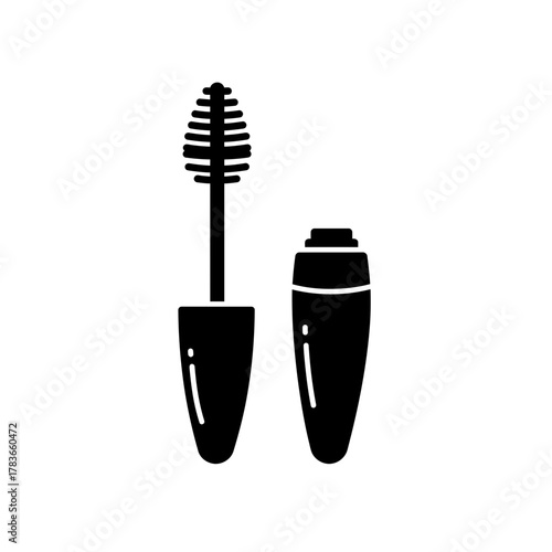 Mascara Brush and Tube Black Glyph Icon for Makeup