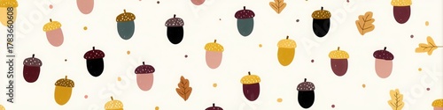 北欧風どんぐり柄パターン 秋色イラスト 背景素材