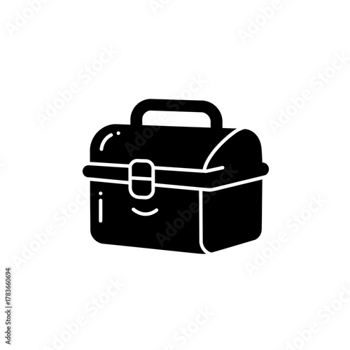 Portable lunch box container silhouette icon with handle and latch.