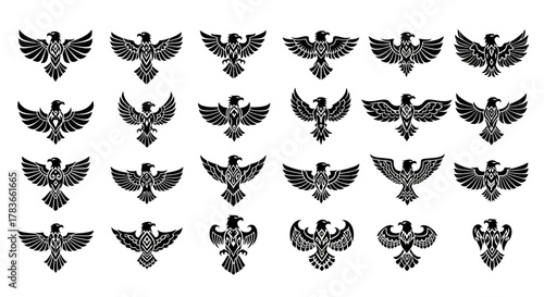 Collection of Eagle Heraldic Symbols in Black and White.