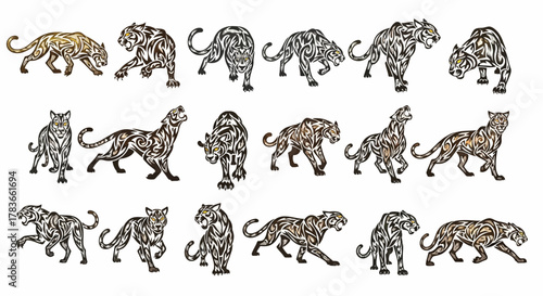 Collection of Tiger Illustrations in Various Poses 1.