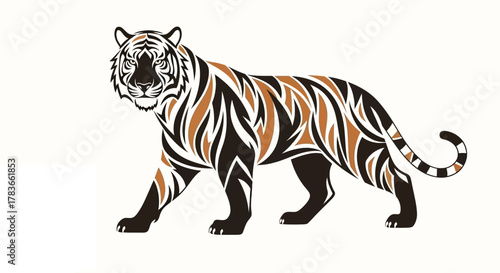 Striking Tiger Illustration with Detailed Stripes and Focused Gaze.