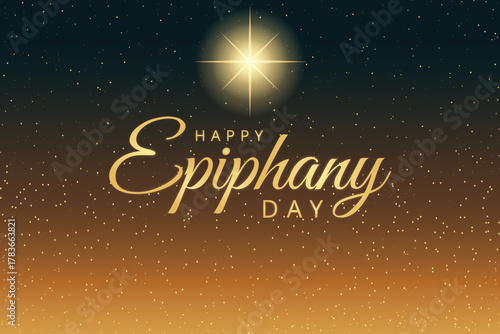 Happy Epiphany Day Star of Bethlehem Golden Celebration Background.