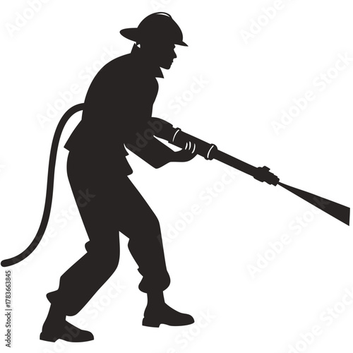 silhouette of a man with a broom