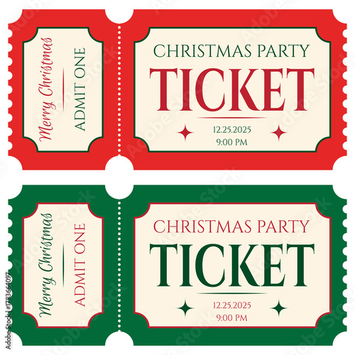 Set of two tickets for a Christmas party. Retro style. Vector illustration.