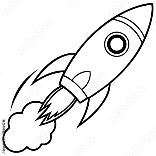 Cartoon rocket ship launching with smoke trail