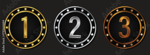 Gold Silver Bronze Luxury Ranking Award Medals Set.