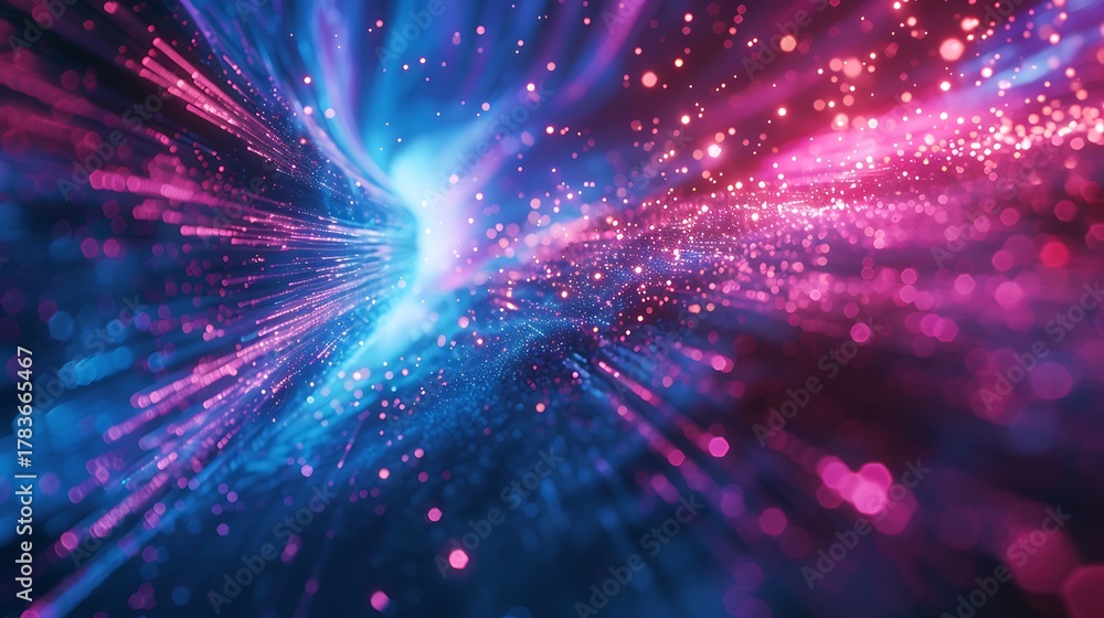 Obraz premium Glowing abstract nebula with pink and blue hues and light streaks emanating outward