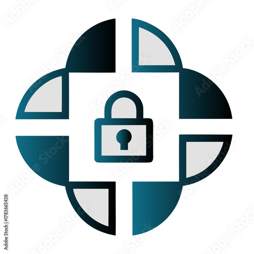 Cyber threat neutralized icon with a lock