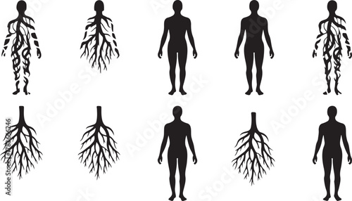 set of vector silhouettes of people walking fashion business group black outline