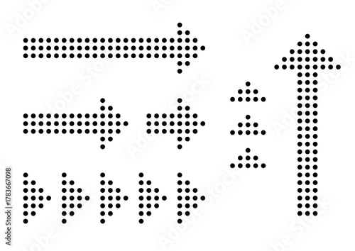 幾何学的なドットでできたモノクロ矢印のセット