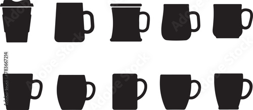Diverse Collection of Mugs and Cups Silhouette Vector Illustration for Coffee and Tea Lovers