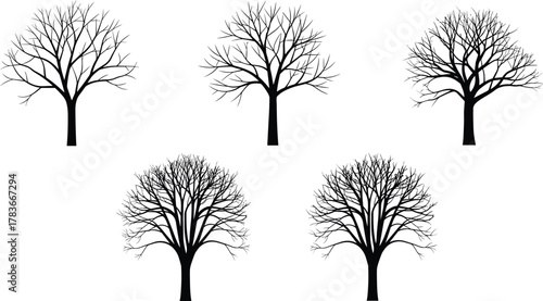 Leafless tree illustration, abstract branching pattern, black trunk with blue gradient tips, minimal nature design, artistic silhouette, modern vector background